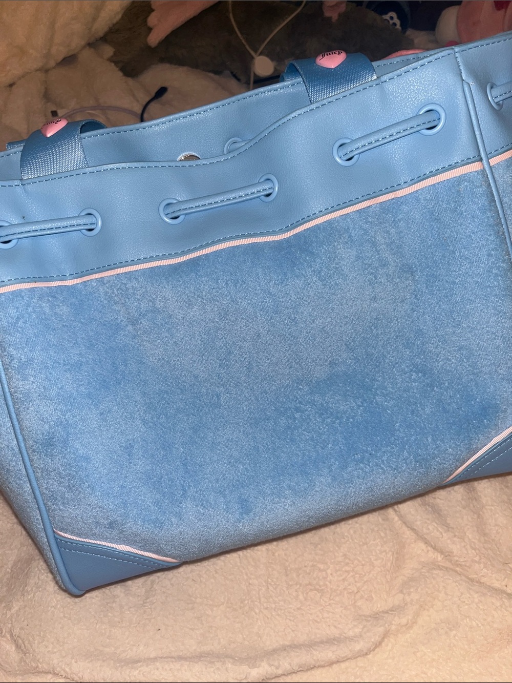 Juicy Couture Blue Strawberry Tote with Pink Bow - Picture 3 of 4